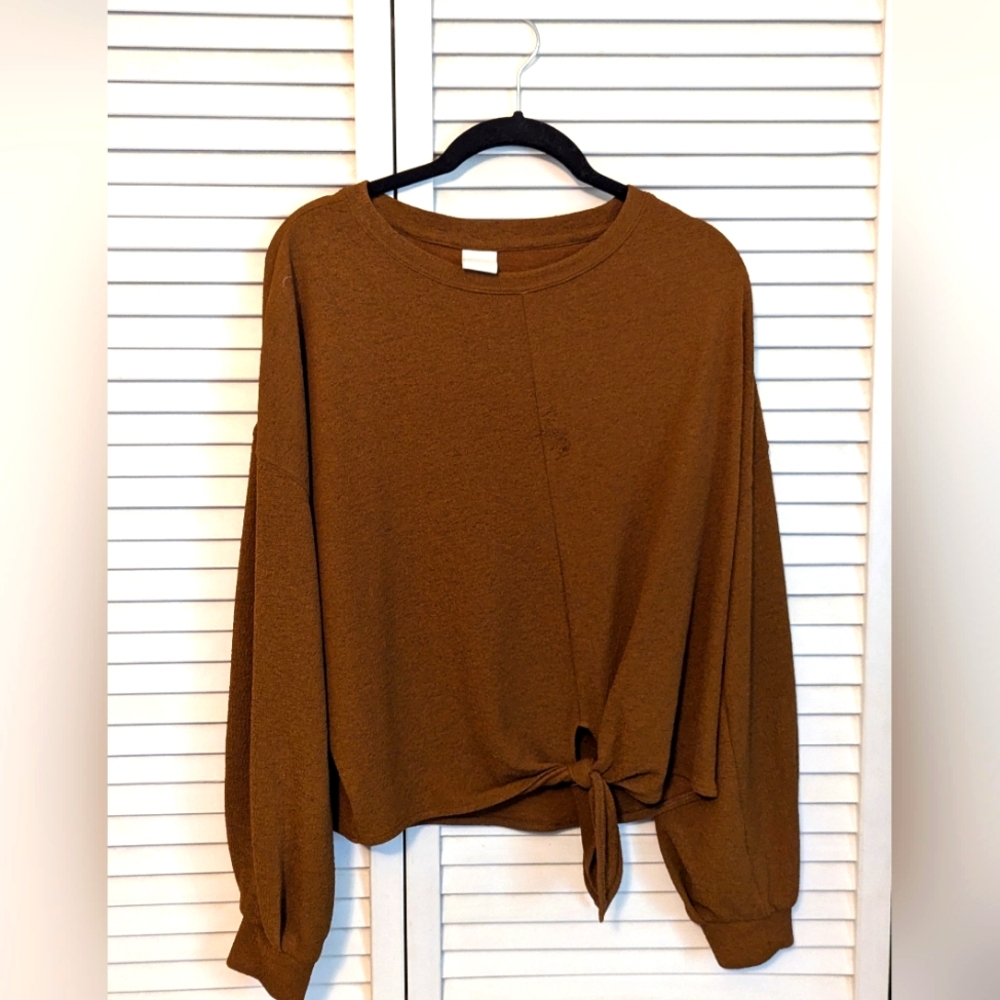 H&M bronze blouse shirt tie waist size medium